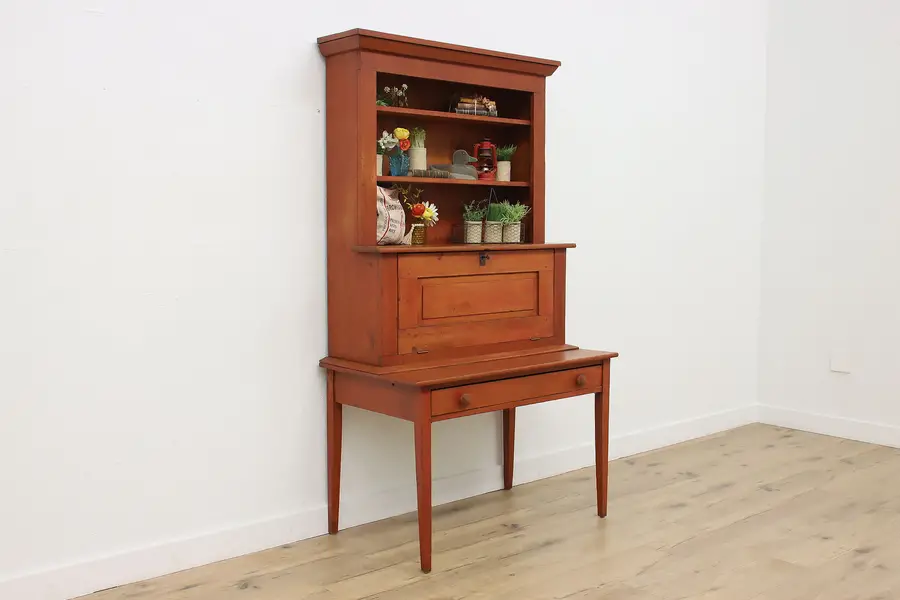 Photo of Farmhouse Antique Painted Pine Drop Front Secretary Bookcase