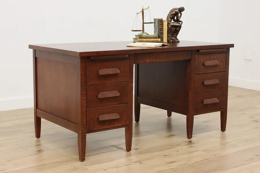 Photo of Traditional Antique Oak Teacher Office or Library Desk