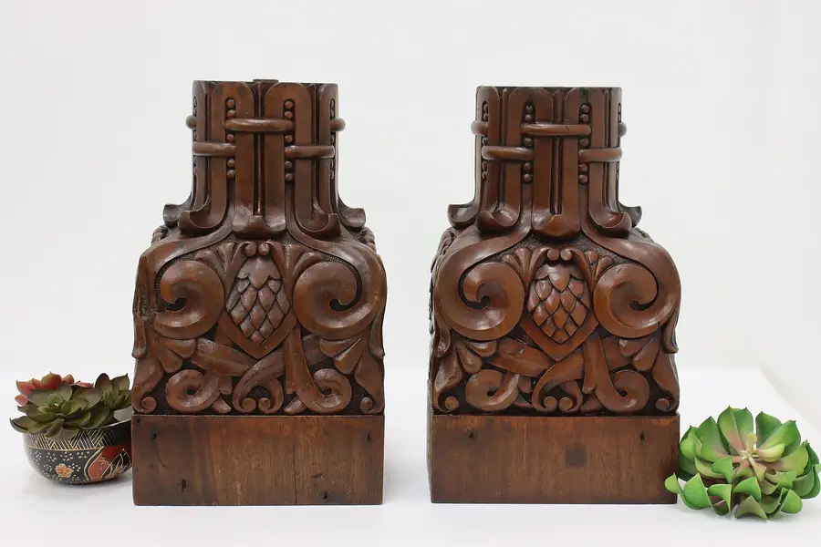 Photo of Pair Antique Carved Mahogany Architectural Salvage Fragments