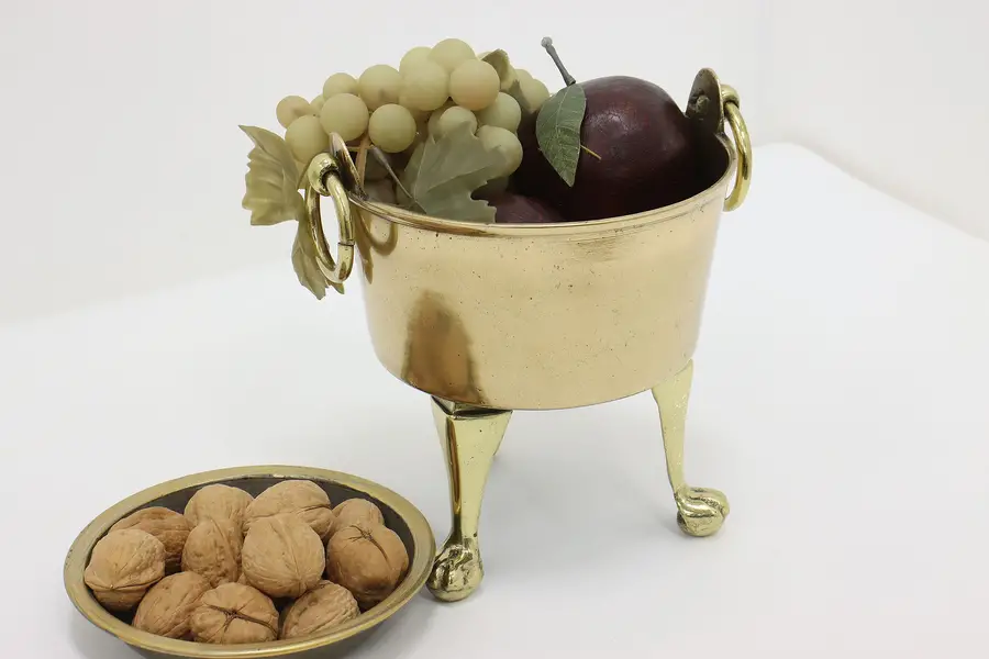 Photo of Farmhouse Antique Brass Miniature Cauldron Planter Paw Feet