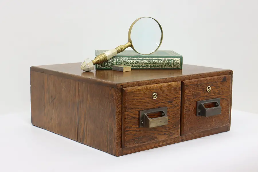 Photo of Craftsman Antique 2 Drawer Oak Tabletop Card Collector File
