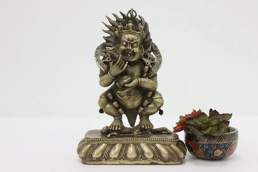 Photo of Tibetan Vintage Brass Buddhist Mahakala Deity Sculpture