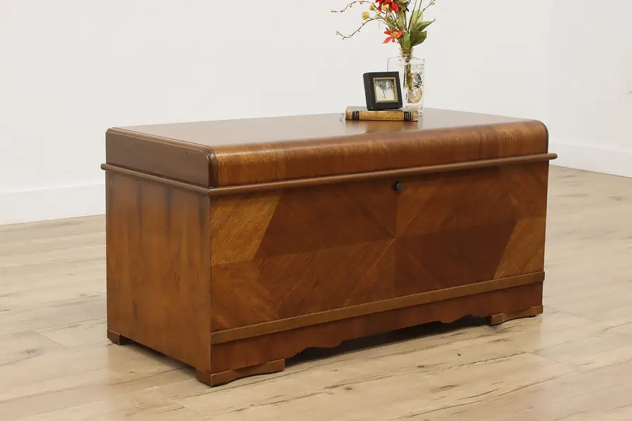 Photo of Art Deco Vintage Waterfall Walnut Trunk or Chest, Cavalier
