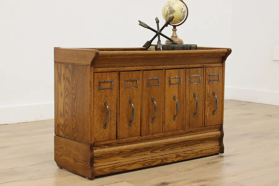 Photo of Arts & Crafts Antique Oak 6 Drawer Tabletop Collector File