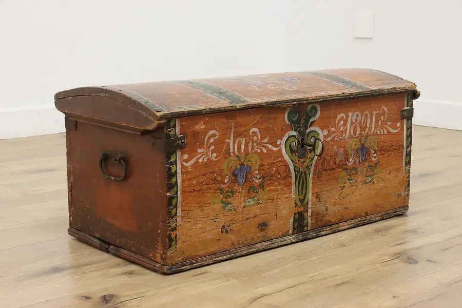 Photo of Norwegian Antique 1891 Rosemaling Dowry Chest Blanket Trunk