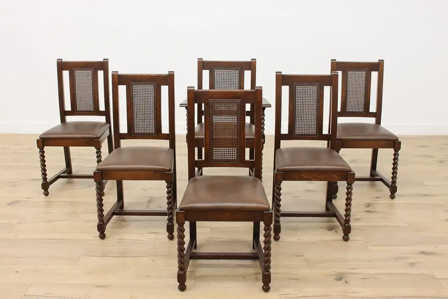 Photo of Set of 6 Craftsman Antique Tudor Oak Dining Chairs Stickley