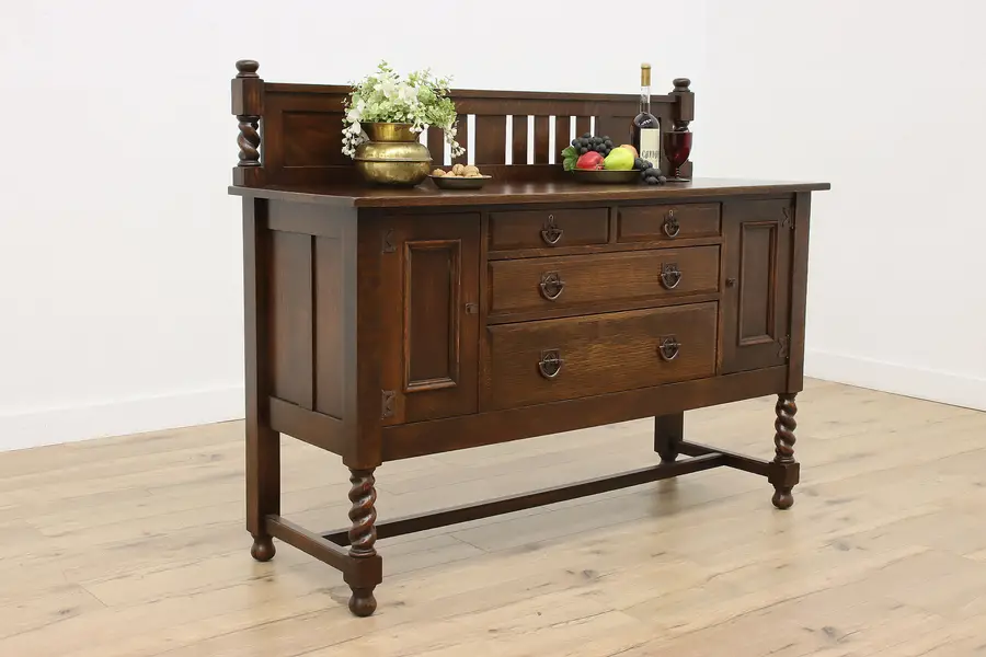 Photo of Craftsman Antique Tudor Oak Sideboard Buffet or Bar Stickley