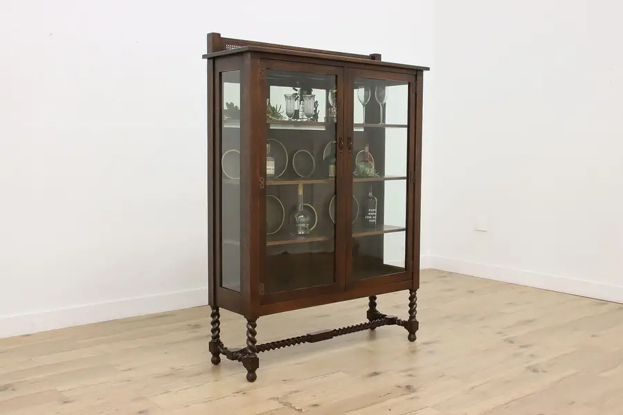 Photo of Craftsman Antique Tudor Design Oak Display Cabinet Stickley