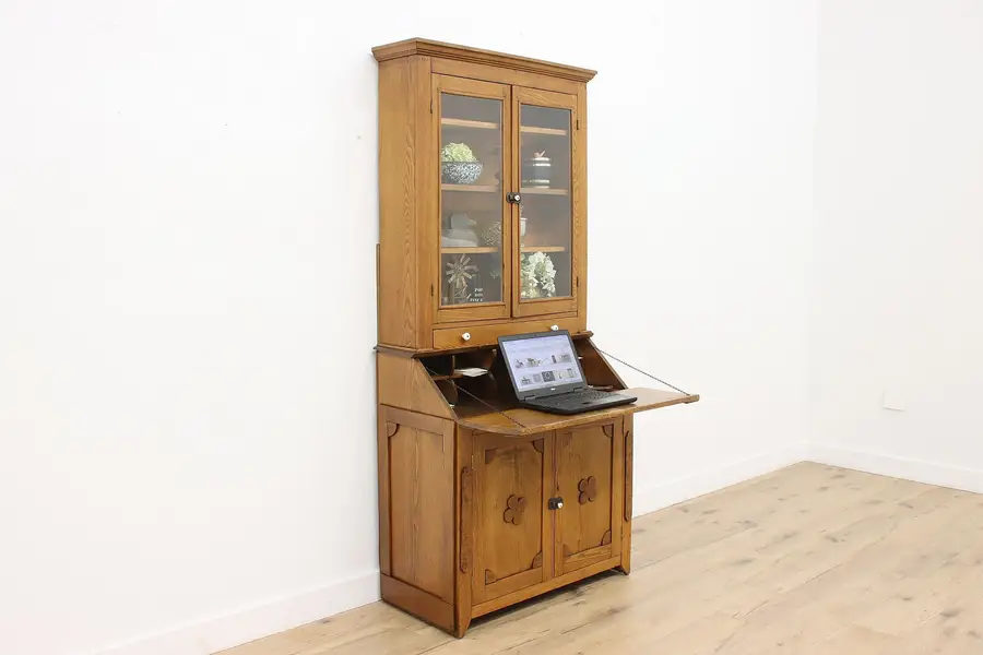 Photo of Farmhouse Antique Walnut Library Office Secretary & Bookcase
