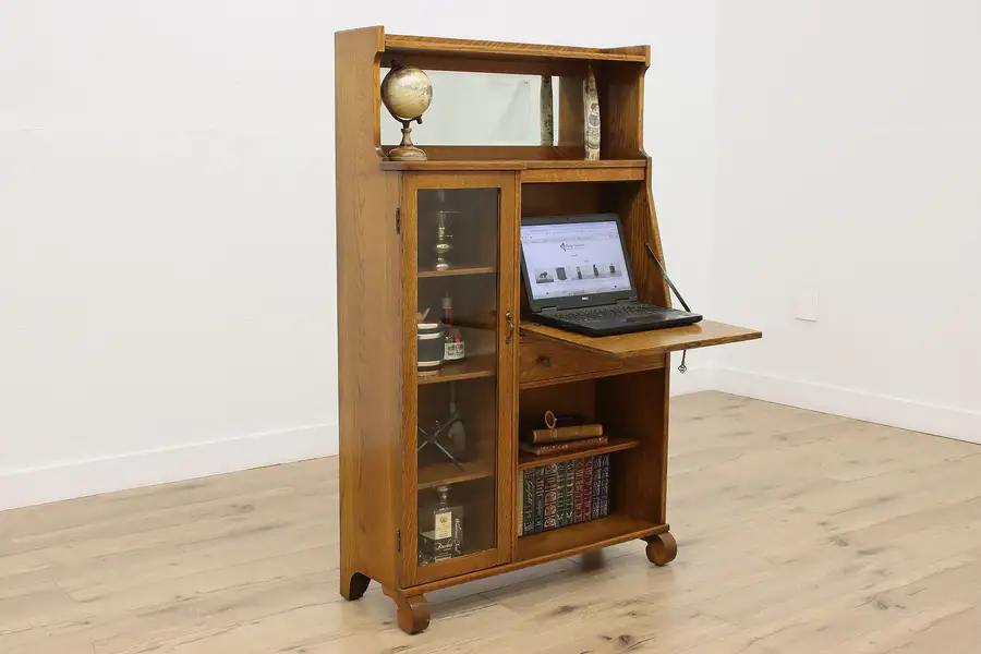 Photo of Victorian Antique Oak Side by Side Secretary Desk & Bookcase