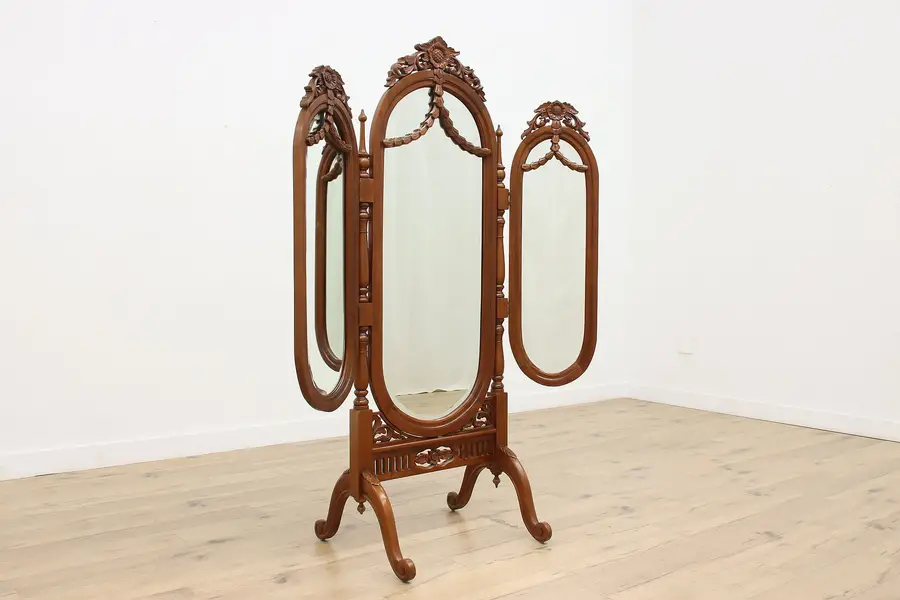 Photo of Victorian Vintage Mahogany Trifold Cheval Dressing Mirror
