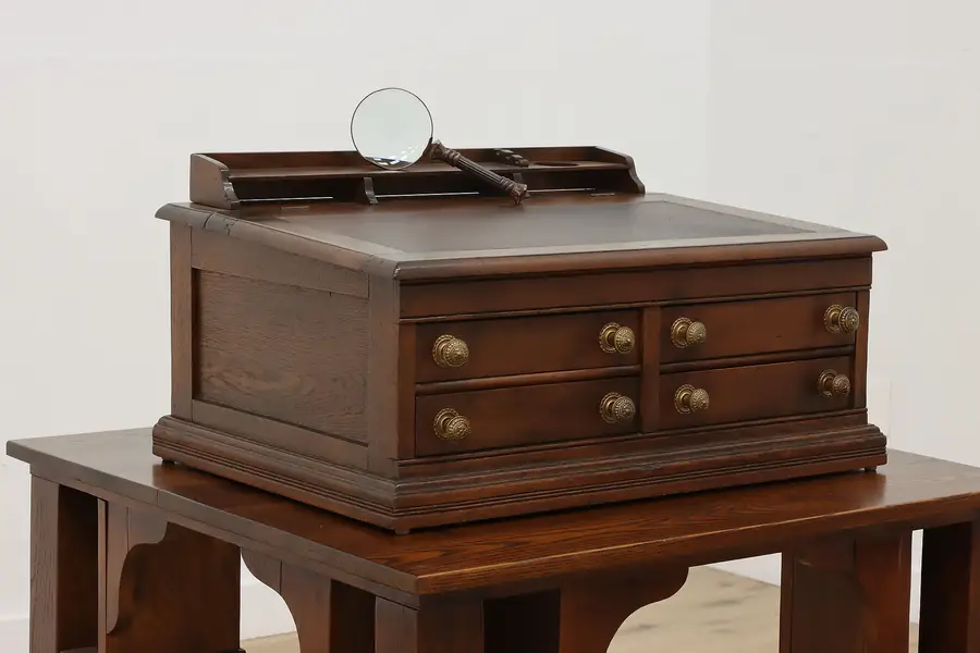 Photo of Victorian Antique Oak Spool Cabinet Desk, Jewelry Chest
