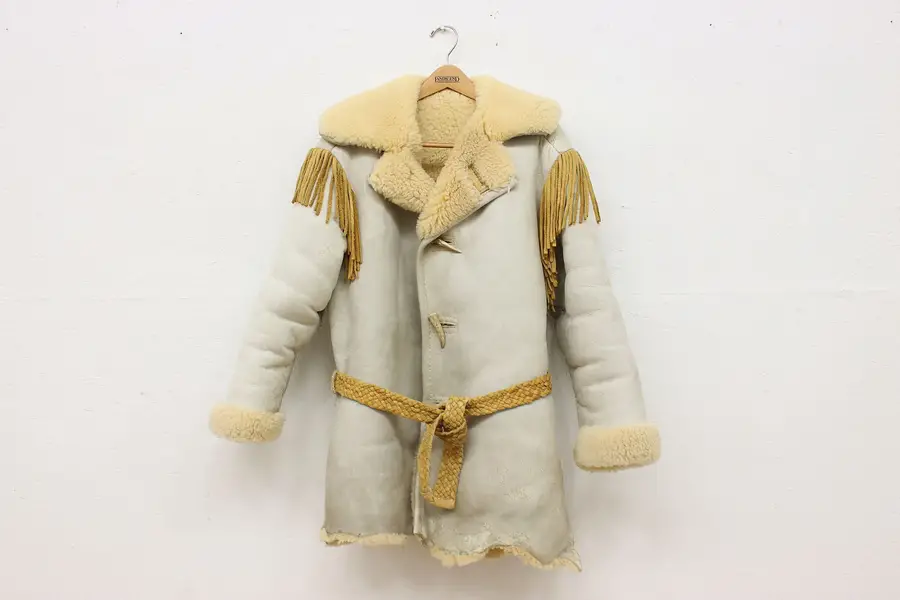 Photo of Sheepskin Vintage Men's Coat with Buffalo Fringe & Belt