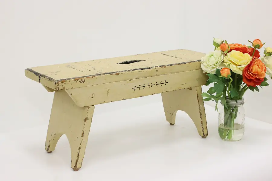 Photo of Farmhouse Antique Painted Pine Footstool or Plant Stand