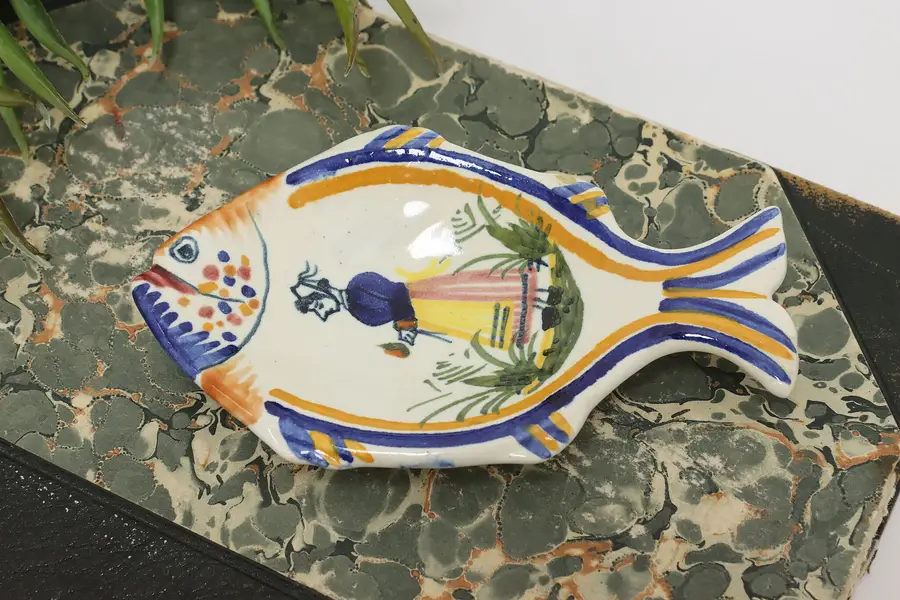 Photo of French Quimper Hand Painted Fish Tray or Spoon Rest