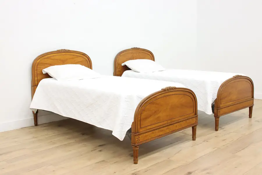 Photo of Pair of French Design Antique Carved Birch Twin Size Beds