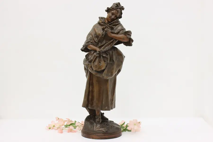 Photo of French Vintage Patinated Woman Traveler Sculpture Moreau 22"