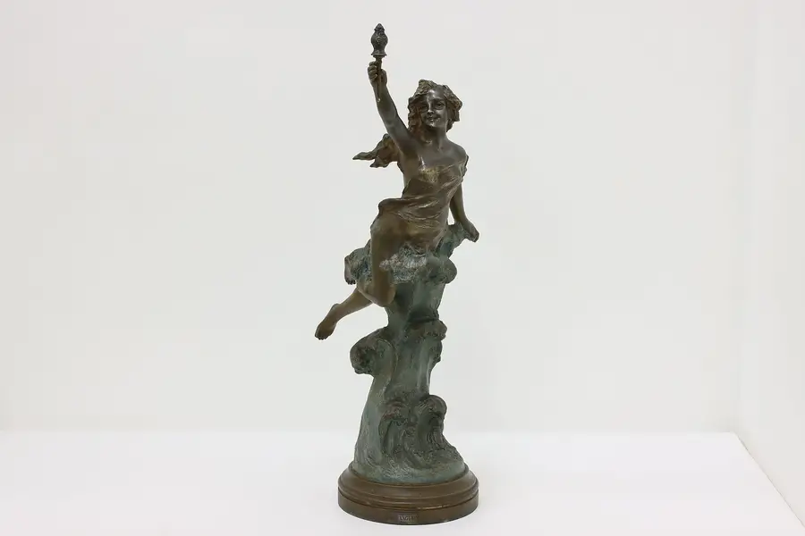 Photo of Art Nouveau Antique Statue The Wave Sculpture, Rigual 26"