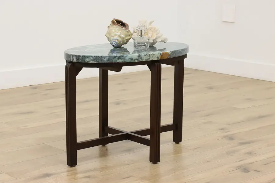 Photo of Art Deco Vintage Birch & Blue Marble Top End or Side Table