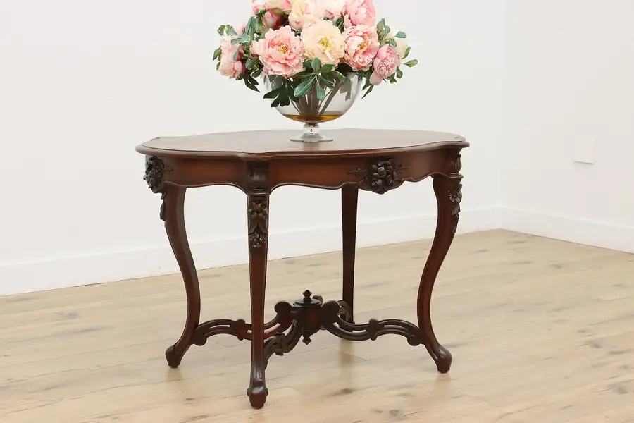 Photo of Victorian Antique Carved Rosewood Turtle Top Lamp Hall Table