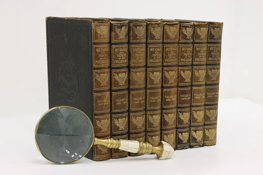 Photo of Set of 8 Antique Leatherbound Presidential Papers Books