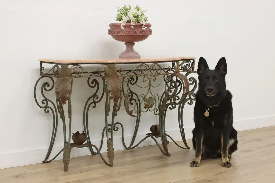 Photo of French Vintage Wrought Iron & Marble Sofa or Hall Console