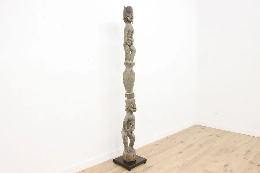 Photo of Indigenous Antique Hand Carved Salvage Totem Pole 102"