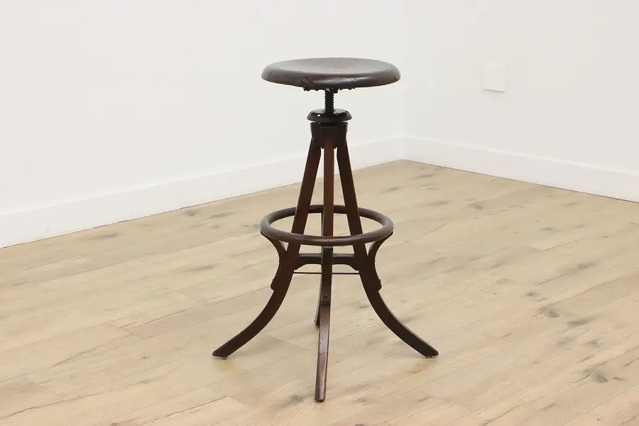 Photo of Industrial Antique Elm Adjustable Artist Drafting Stool
