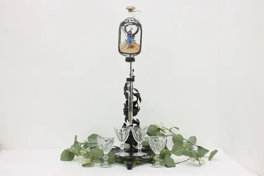 Photo of Austrian Vintage Painted Wine Aerator & 4 Baccarat Glasses