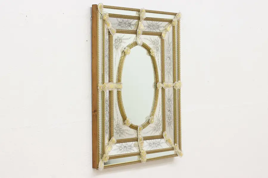 Photo of Italian Murano Reverse Etched Glass Vintage Bath Hall Mirror