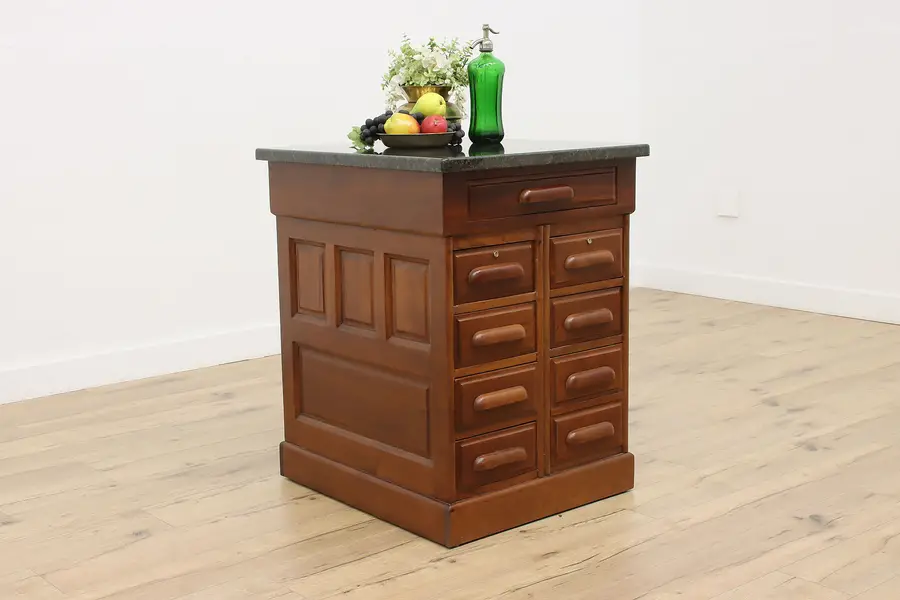 Photo of Mahogany & Granite Antique File Cabinet Kitchen Island Derby