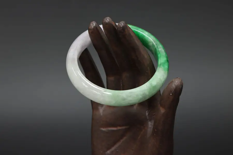 Photo of Natural Green & Lavender Polished Jade Bangle Bracelet