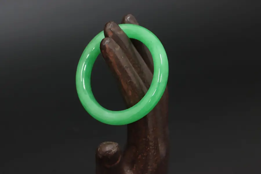 Photo of Kid Size Vibrant Green Polished Jade Bangle Bracelet