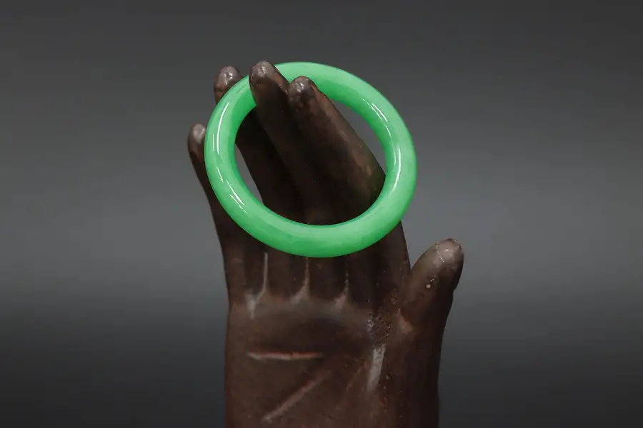 Photo of Kid Size Vibrant Green Polished Jade Bangle Bracelet