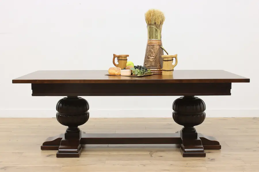 Photo of Tudor Antique Carved Walnut Library or Conference Table 85"