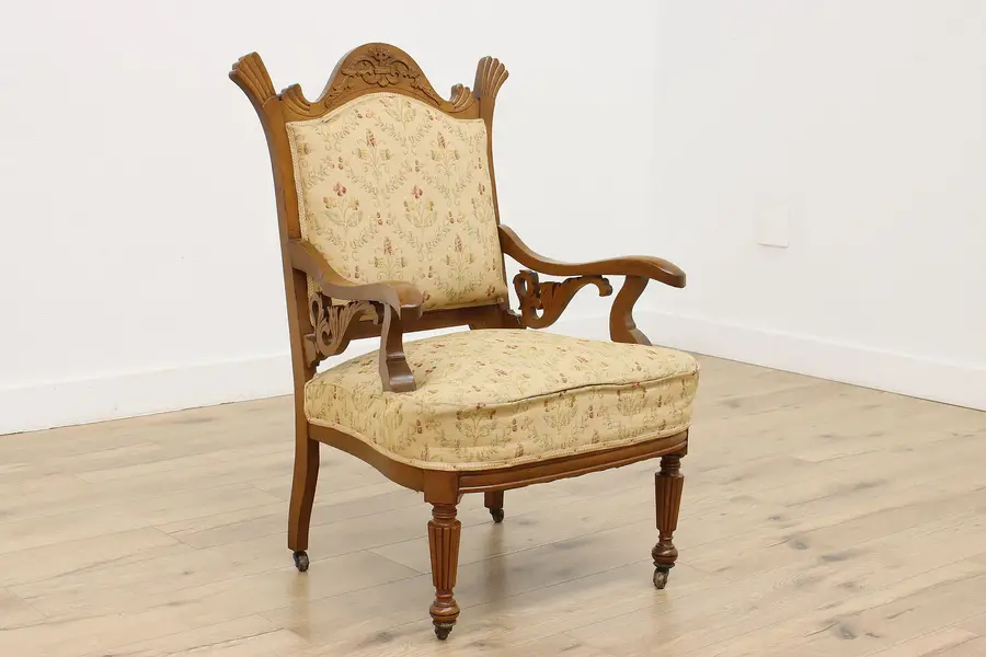 Photo of Victorian Antique Carved Oak Library Office Desk Armchair