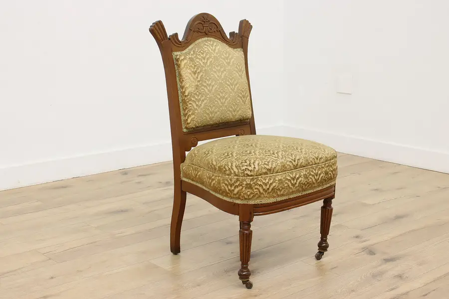 Photo of Victorian Antique Carved Oak Library Office Desk Side Chair