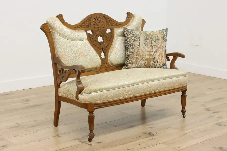 Photo of Victorian Antique Carved Oak Settee or Sofa