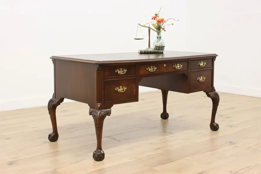 Photo of Georgian Vintage Mahogany & Leather Office Desk Hekman