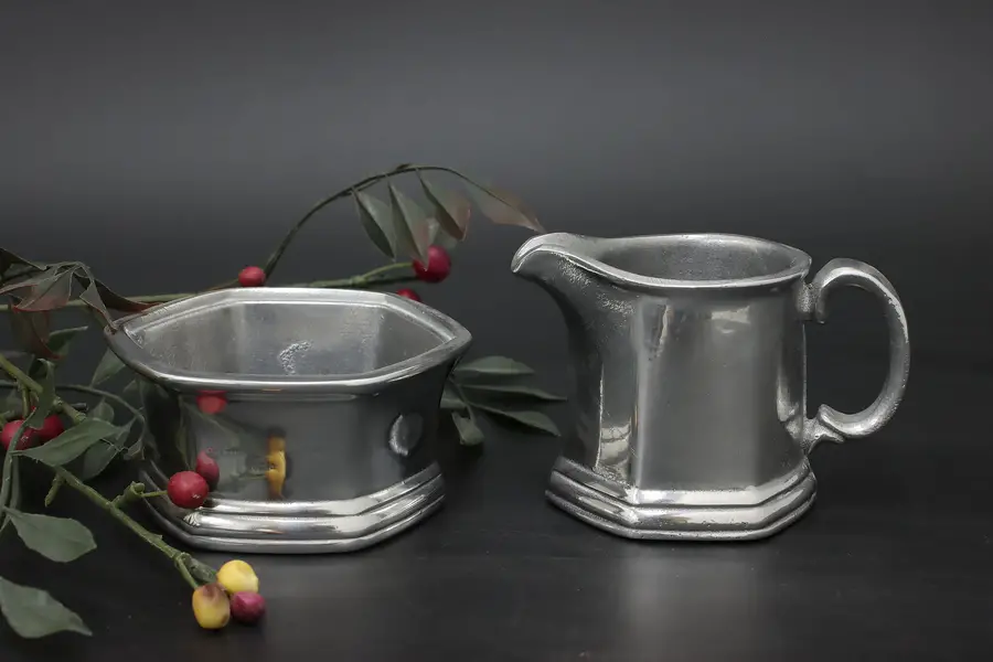 Photo of Farmhouse Vintage Pewter Creamer & Sugar Set, Wilton