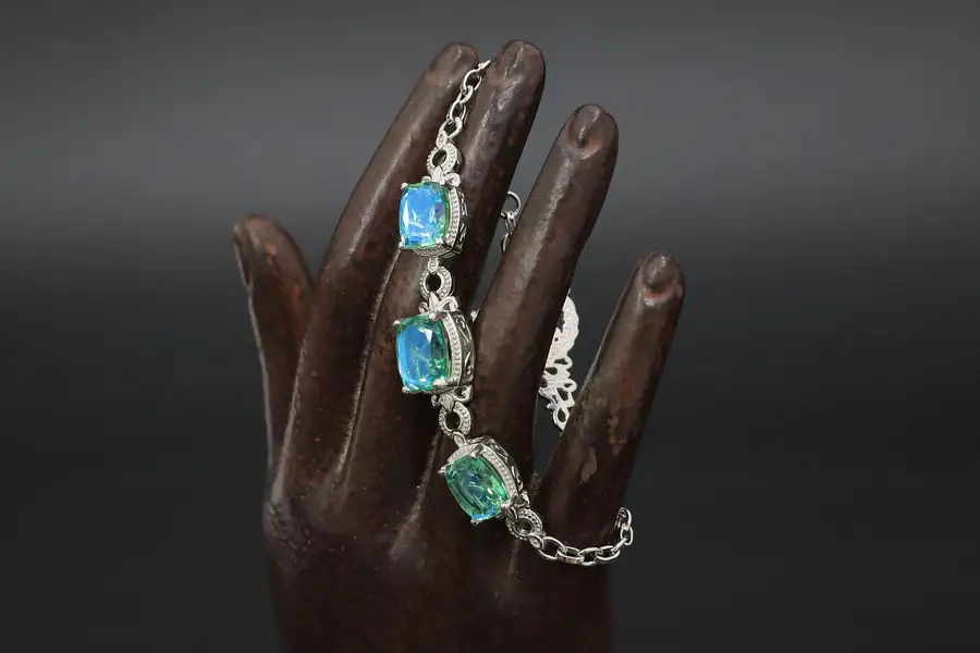 Photo of Sterling Silver Blue CZ Gems & Peacock 7.5" Bracelet, D'Joy