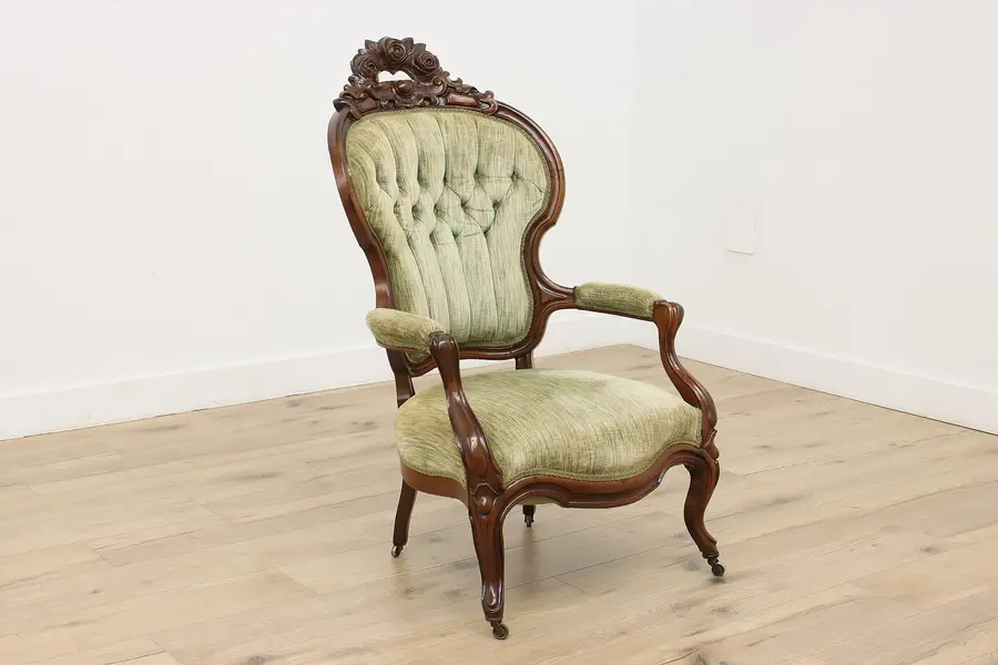 Photo of Victorian Antique Carved Rosewood Library or Office Armchair