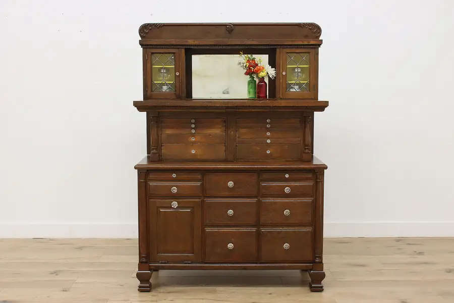 Photo of Victorian Antique Dentist Oak Dental or Collector Cabinet