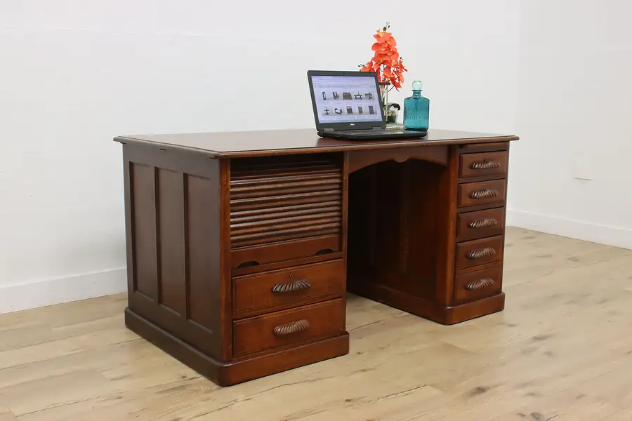 Photo of Victorian Antique Oak Office Roll Top Typewriter Desk