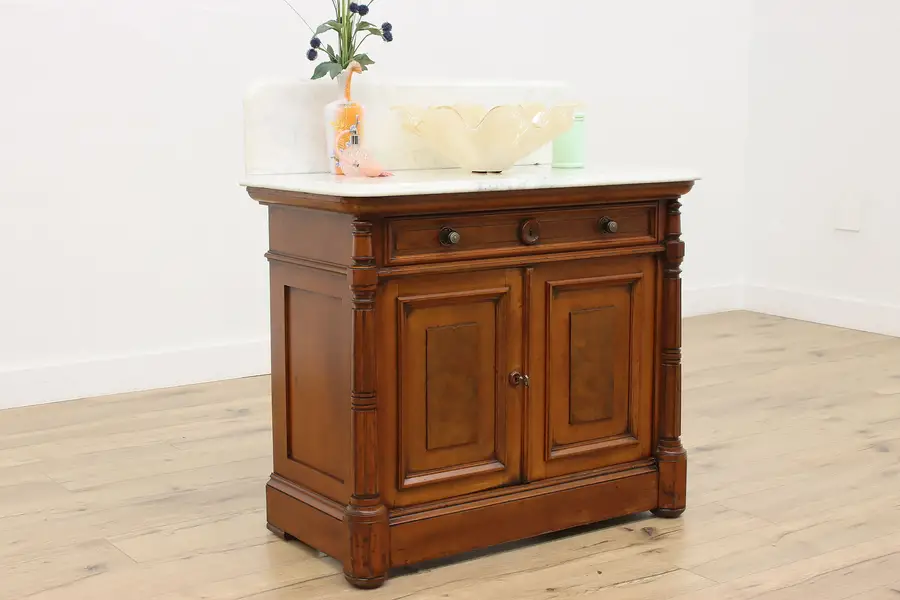 Photo of Victorian Antique Walnut & Marble Washstand or Nightstand
