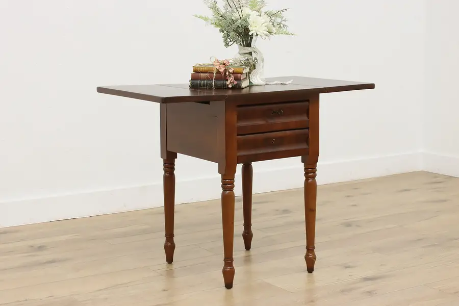 Photo of Sheraton Antique Walnut Drop Leaf End Table or Nightstand