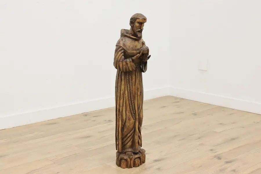 Photo of St. Francis of Assisi Sculpture Vintage Carved Statue 44"