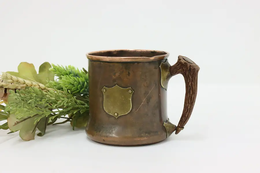 Photo of Farmhouse Antique Copper Beer Mug, Antler Handle