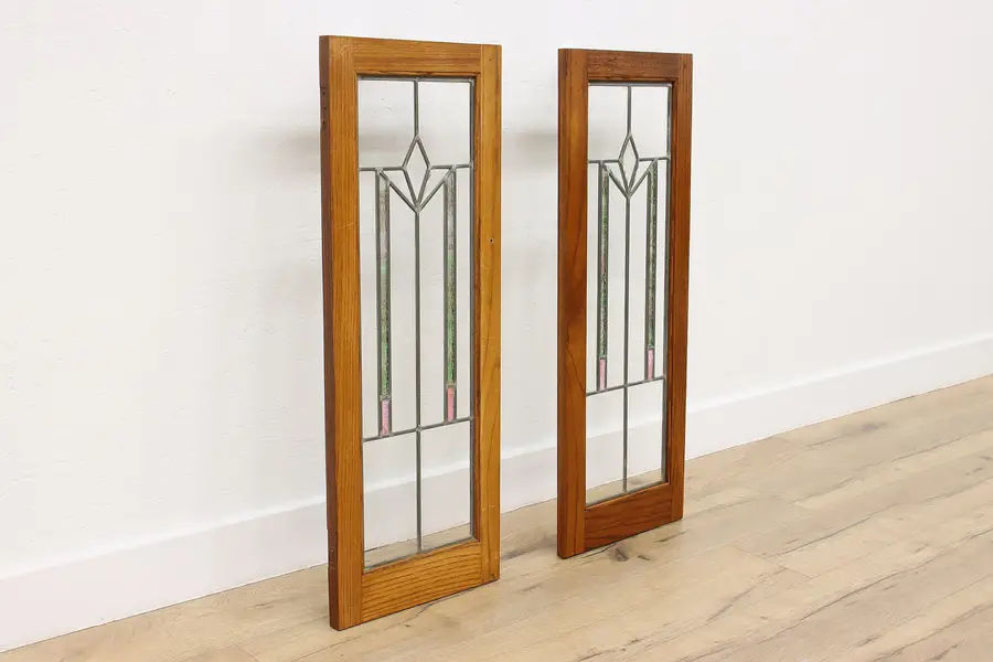 Photo of Pair of Arts & Crafts Salvage Antique Stained Glass Windows
