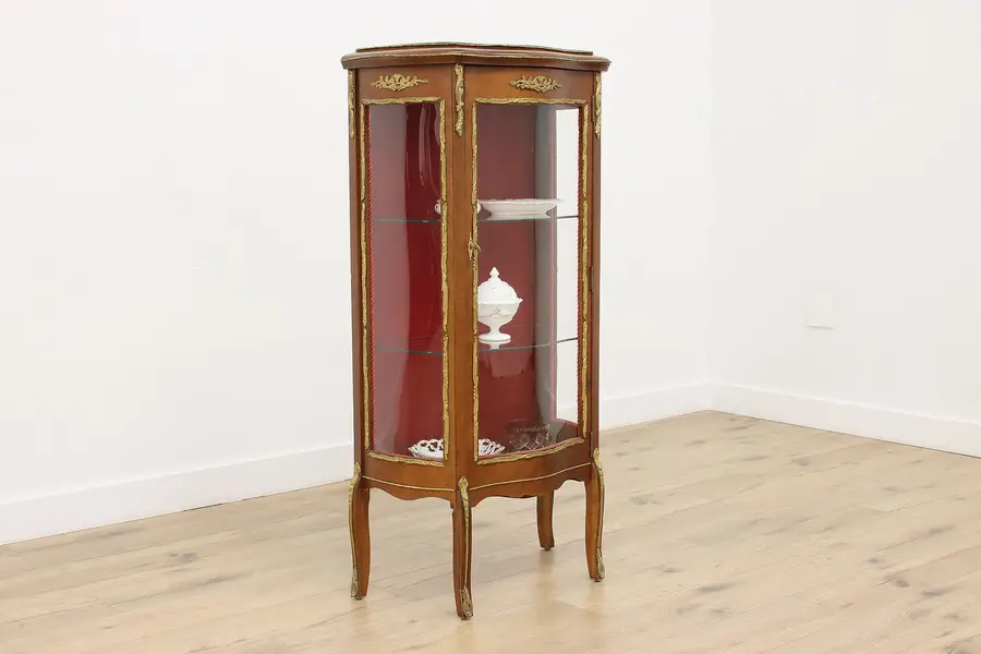 Photo of French Vintage Mahogany & Brass Display Curio Cabinet